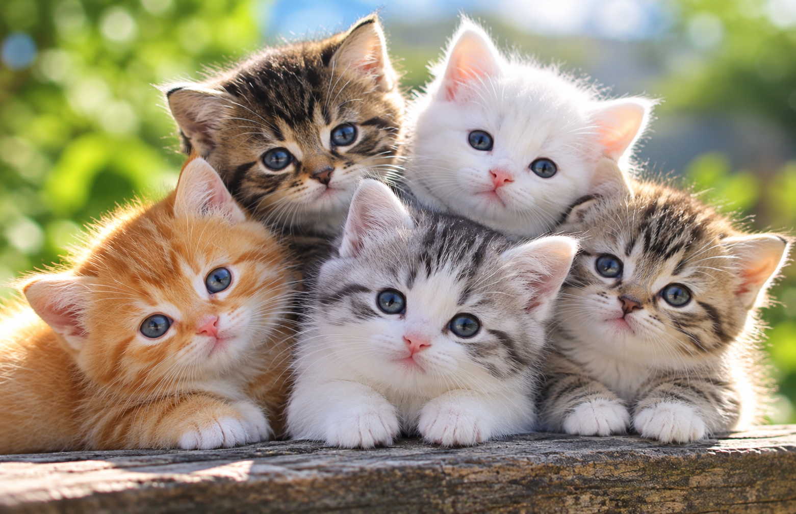 Five adorable baby kittens