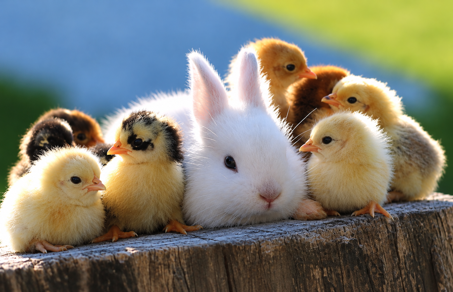 Cute bunny and chicks